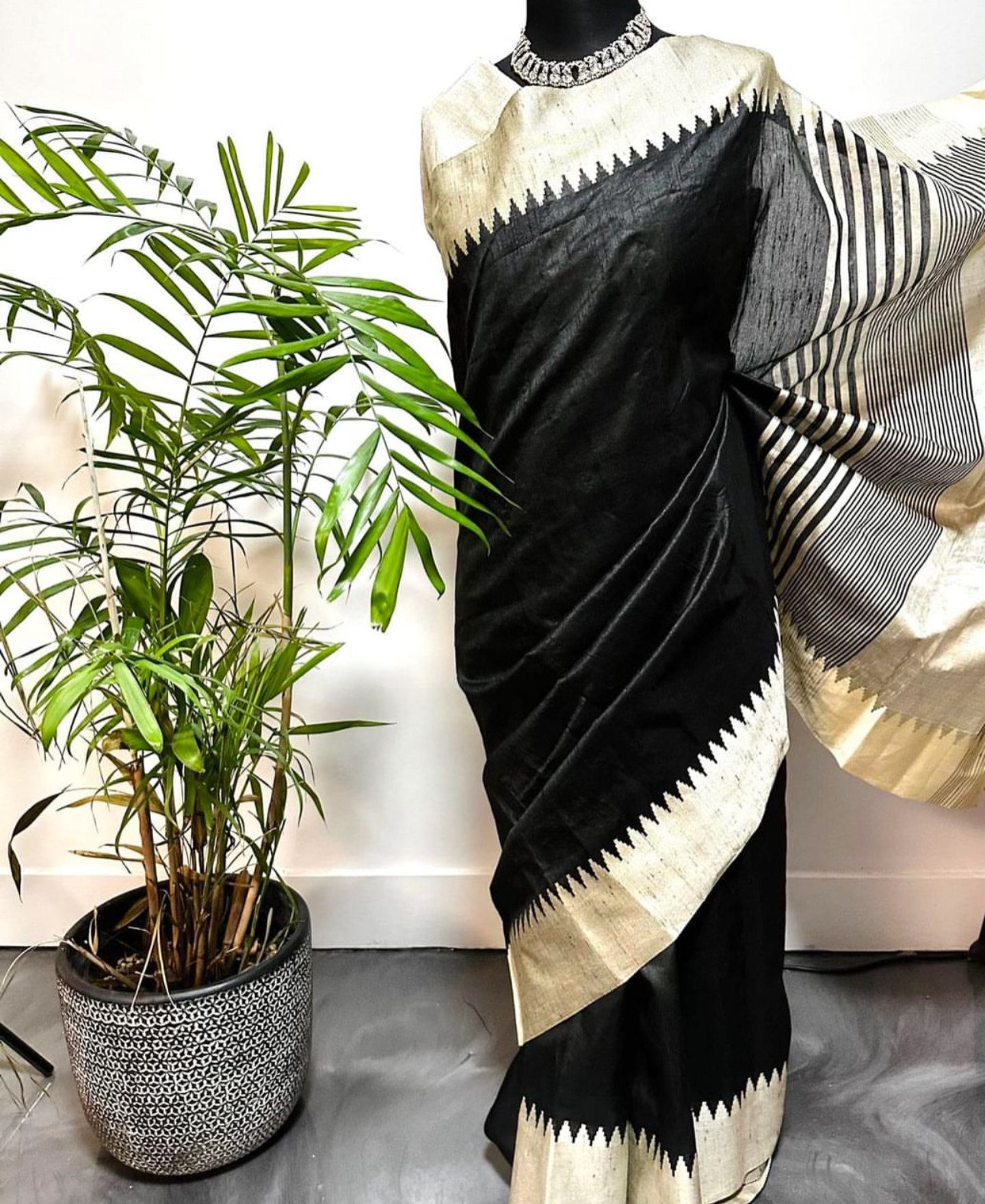 Semi Raw Silk Saree -Black