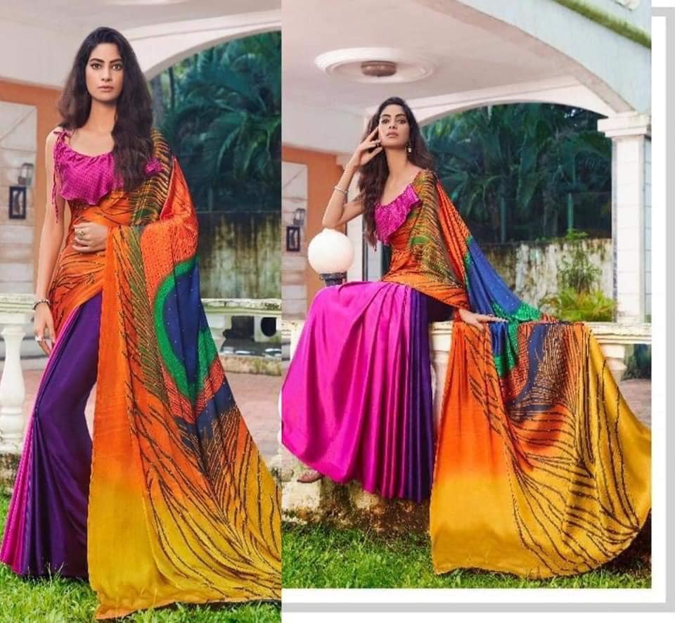 Multicolor Satin Saree